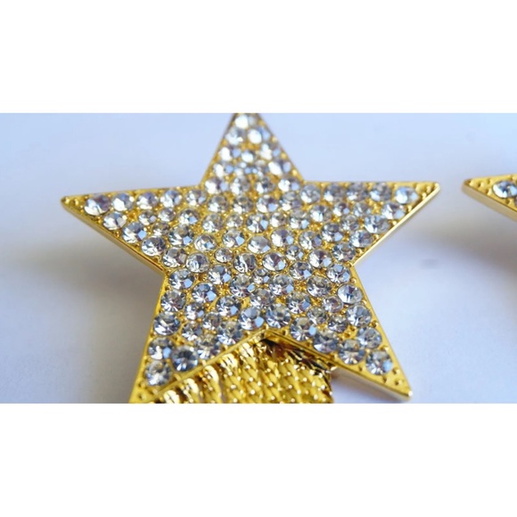 YSL SAINT LAURENT Gold Star earrings - studded with a tassel. Statement. - Picture 4 of 14